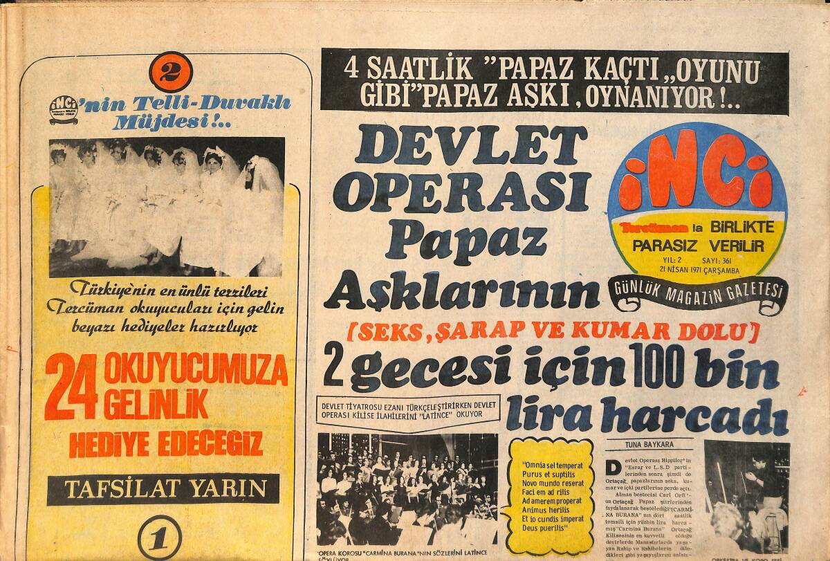 Tercüman Gazetesi İnci Eki 21 Nisan 1971 - Doris Day'in Oğlu Sharon Tate Cinayetinden Beraat Etti - Hümeyra'dan Mektup Var GZ155849 - 1