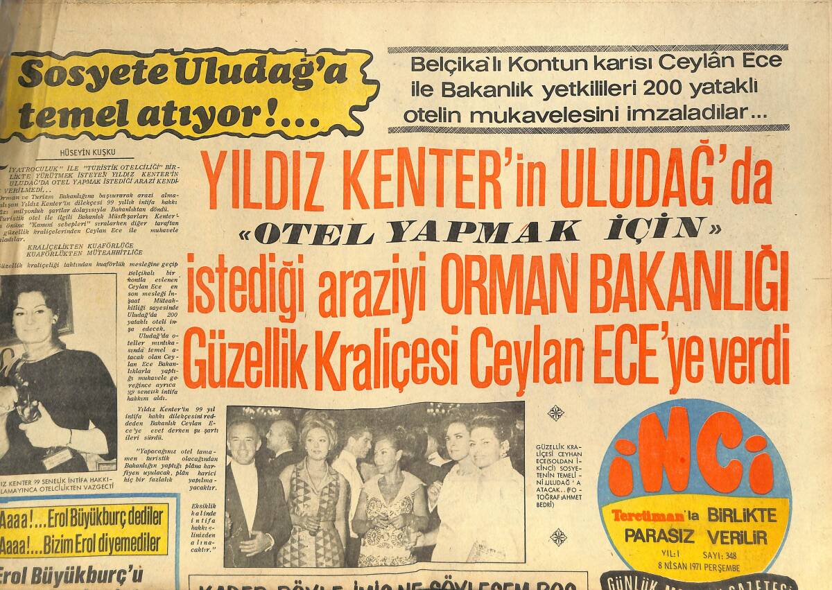 Tercüman Gazetesi İnci Eki 8 Nisan 1971 Erkeksiz Tiyatro Türkiyede