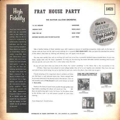 The Campus All-Stars, The Mayfair All-Star Orchestra – Frat House Party 1959 LP (108) PLK17404 - 2