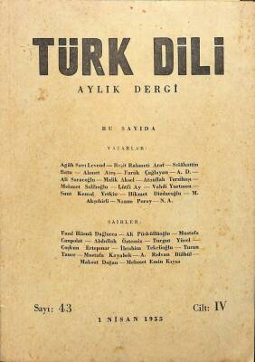 Türk Dili Aylık Dergi Sayı 43 Cilt IV - 1 Nisan 1955 DRG161 - 1