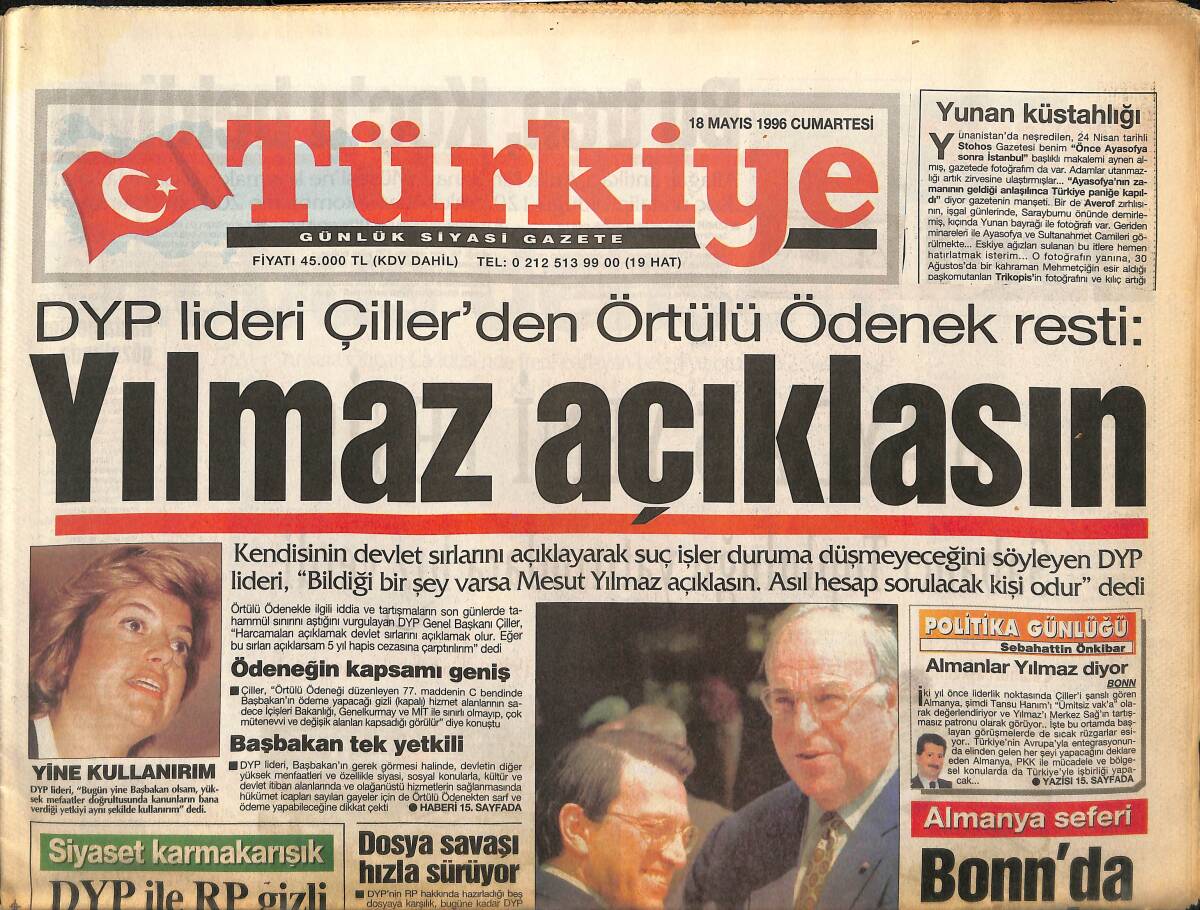 Türkiye Gazetesi 18 Mayıs 1996 - Ve Kardak'ta Basın Savaşı - Fenerbahçe El Üstünde GZ155554 - 1