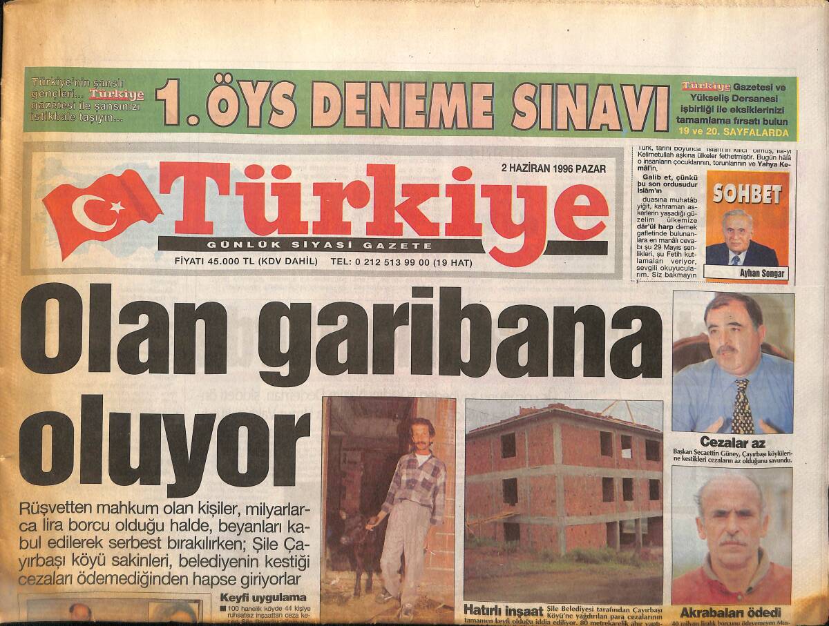 Türkiye Gazetesi 2 Haziran 1996 - Enerji Krizi Tasarrufla Aşılır - Çiller : Siyasi Komplo Yapılıyor - Emel Sayın'dan Dondurma Şov GZ155555 - 1