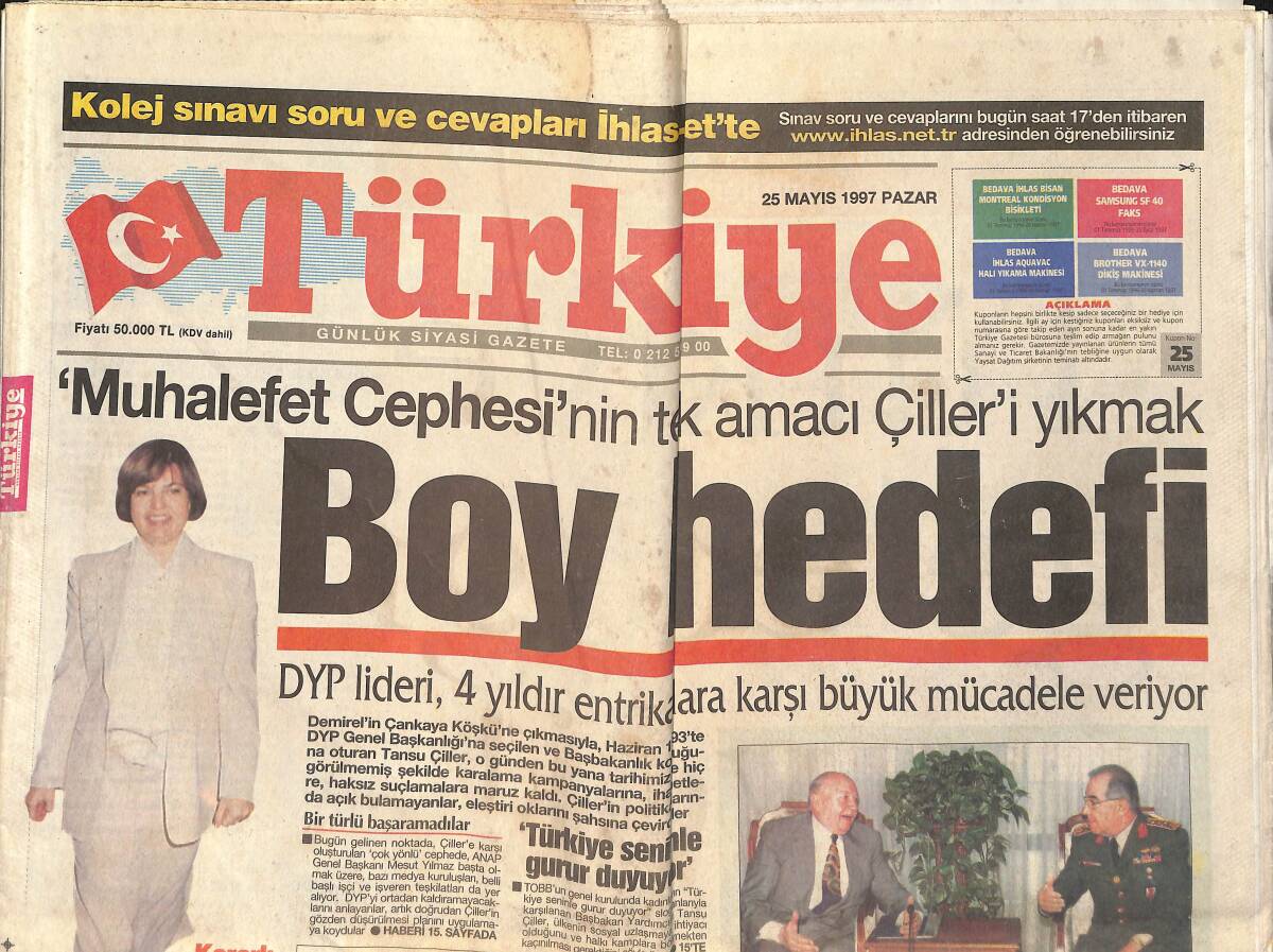 Türkiye Gazetesi 25 Mayıs 1997 - İran'da Yeni Dönem - CimBom'un Şöleni Süper - Tansu Çiller, Boy Hedefi Oldu GZ154093 - 1