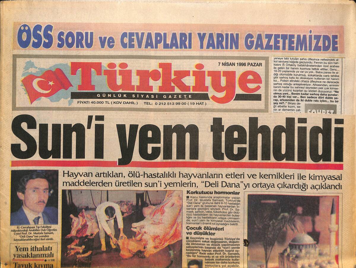 Türkiye Gazetesi 7 Nisan 1996 - Taşanlar'a Köşk Desteği - Cimbom'da Tatlı Sıkıntı GZ155559 - 1