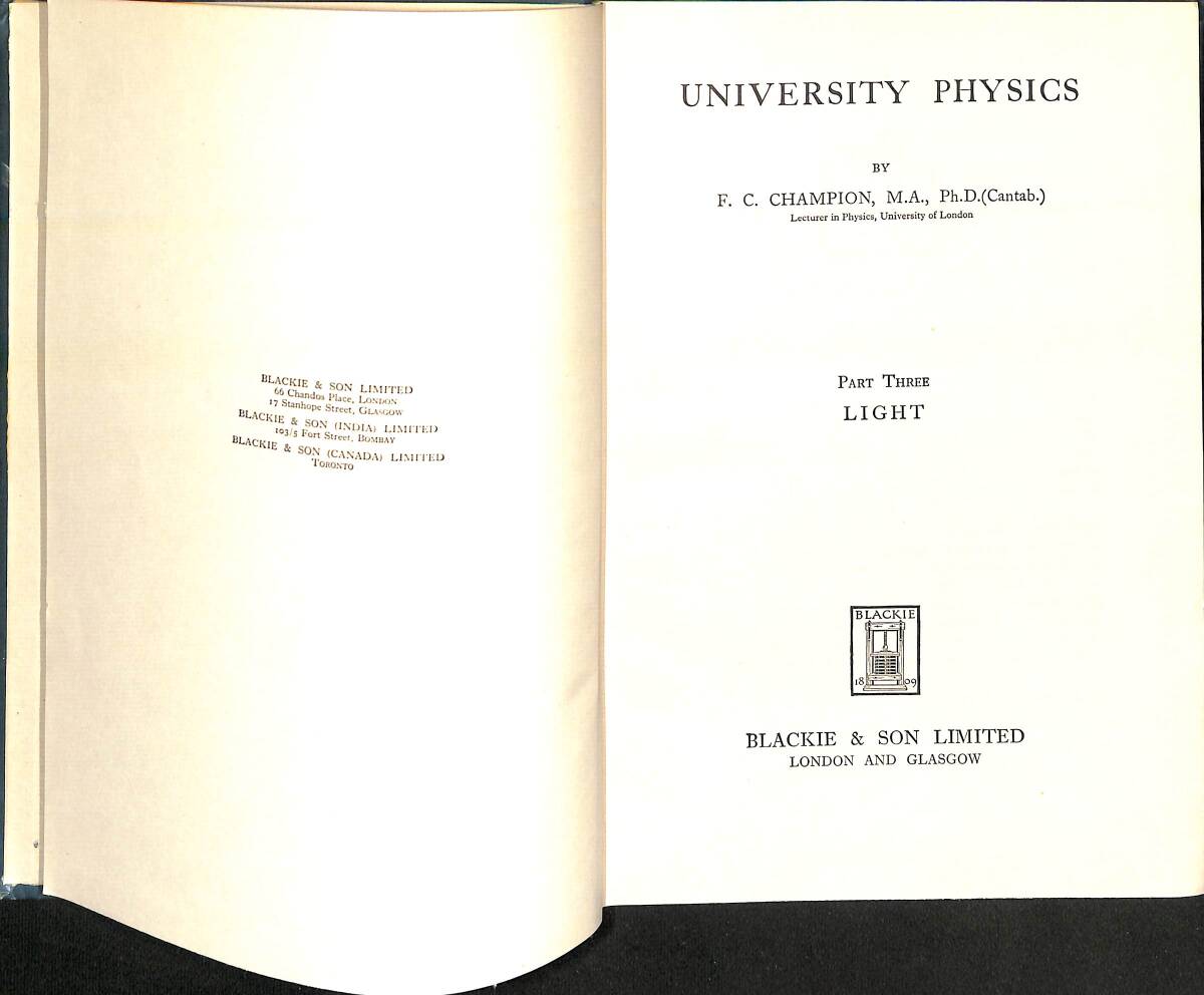 University Physics Part Three LIGHT by F.C.Champion NDR89055 - 1