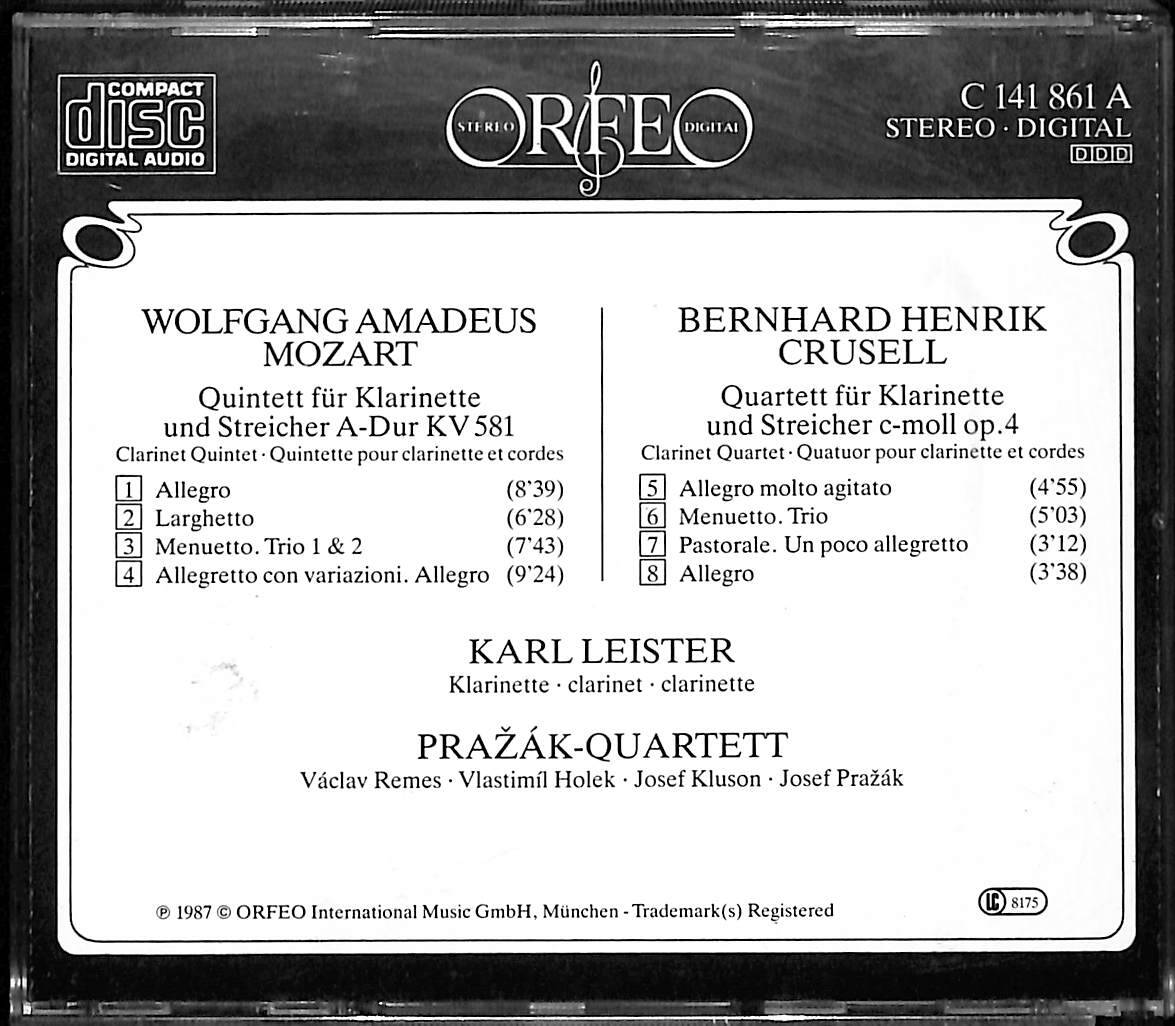 W. A. Mozart - B. H. Crusell - Karl Leister - Pražák - Quartett CD (İkinci El) CD3661 - 2