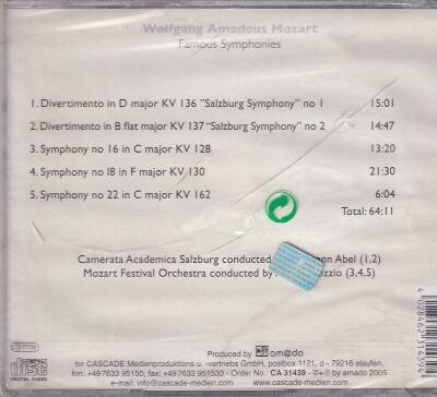 Wolfgang Amadeus Mozart - Famous Symphonies (Sıfır Ürün) CD Müzik CD852 - 6