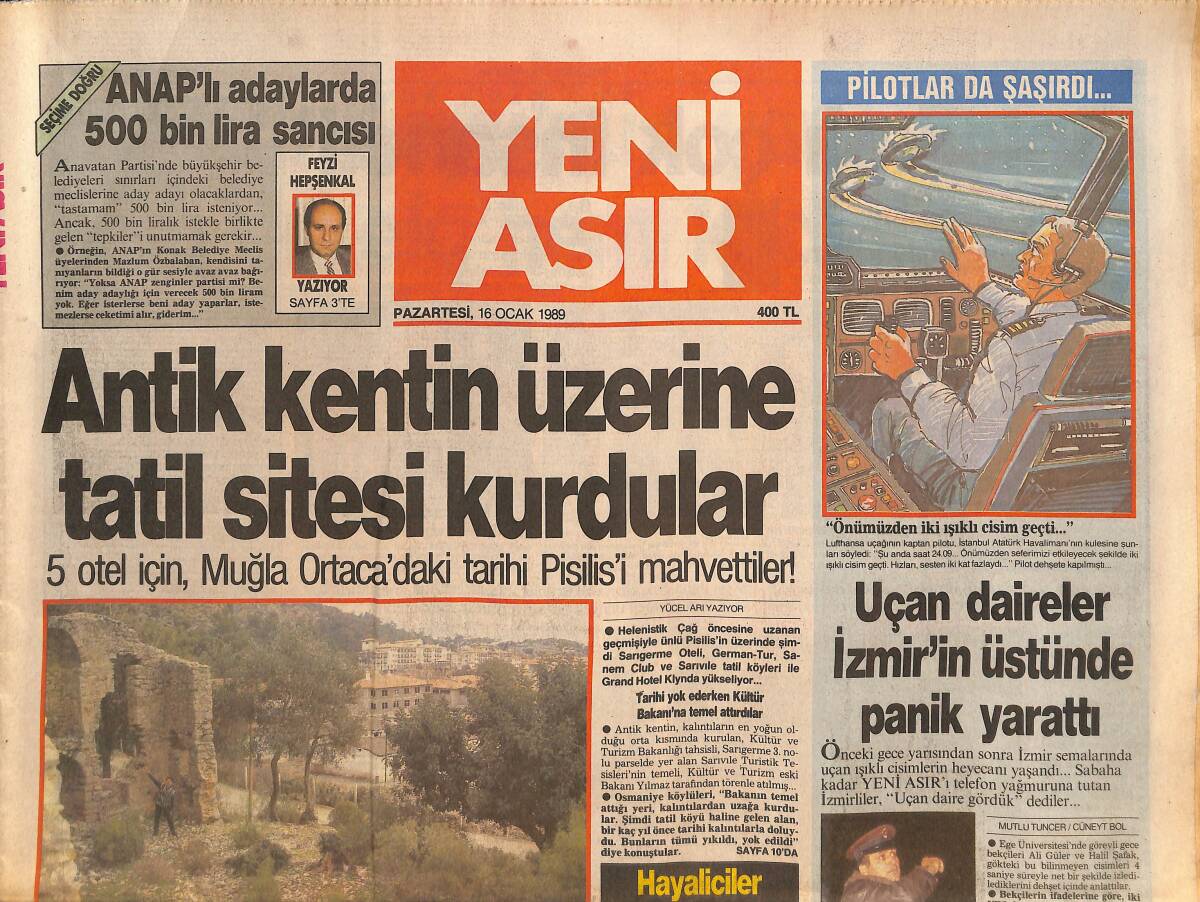 Yeni Asır Gazetesi 16 Ocak 1989 - Dünya Bankası'ndan Tehlike Sinyalleri - Antik Kentin Üzerine Tatil Süresi Kurdular GZ132079 - 1