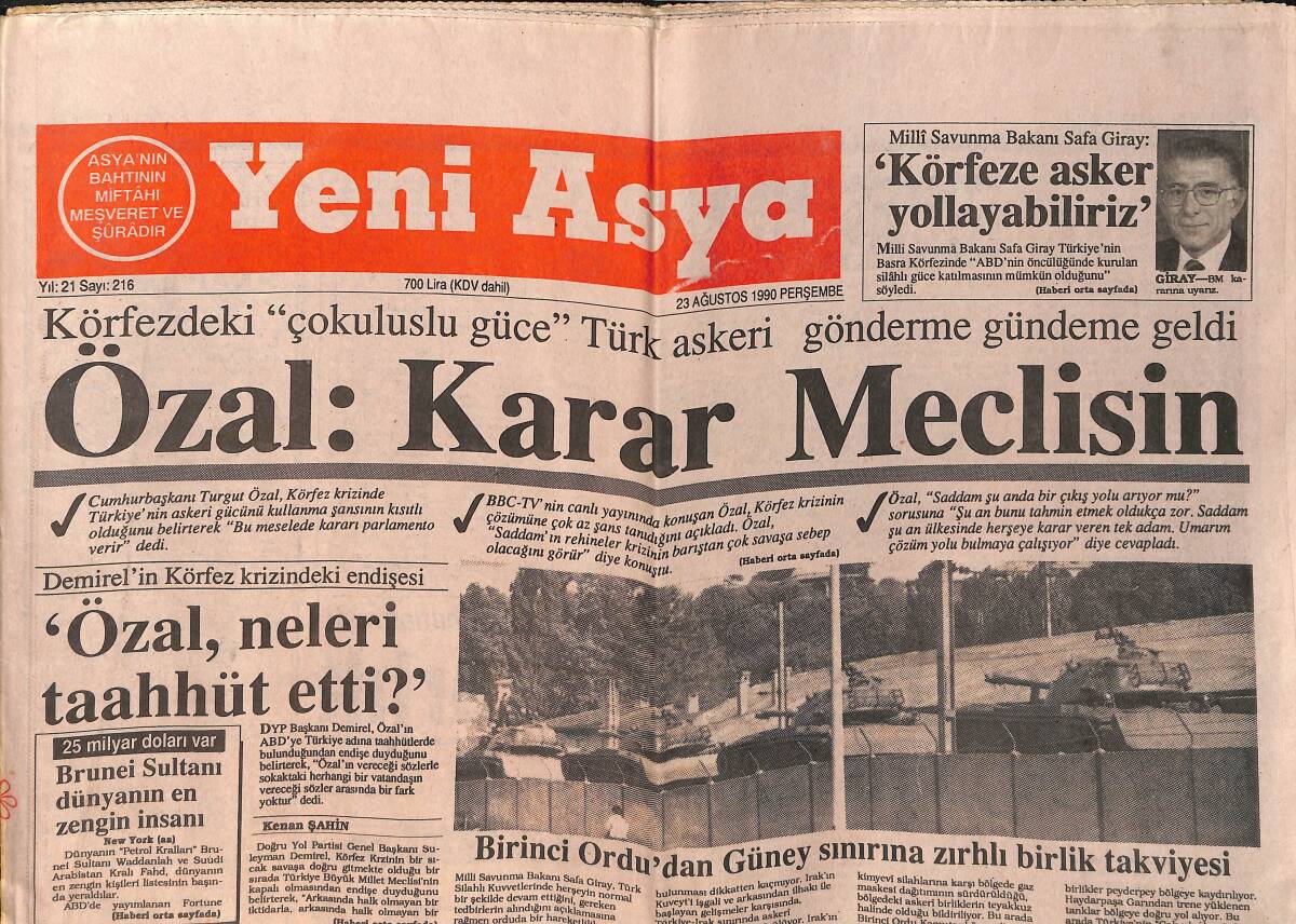 Yeni Asya Gazetesi 23 Ağustos 1990 - Iraklı Savaşa Karşı - Zeki Alasya Da Ayrılıyor, Dalan'a Darbe Üstüne Darbe GZ153310 - 1