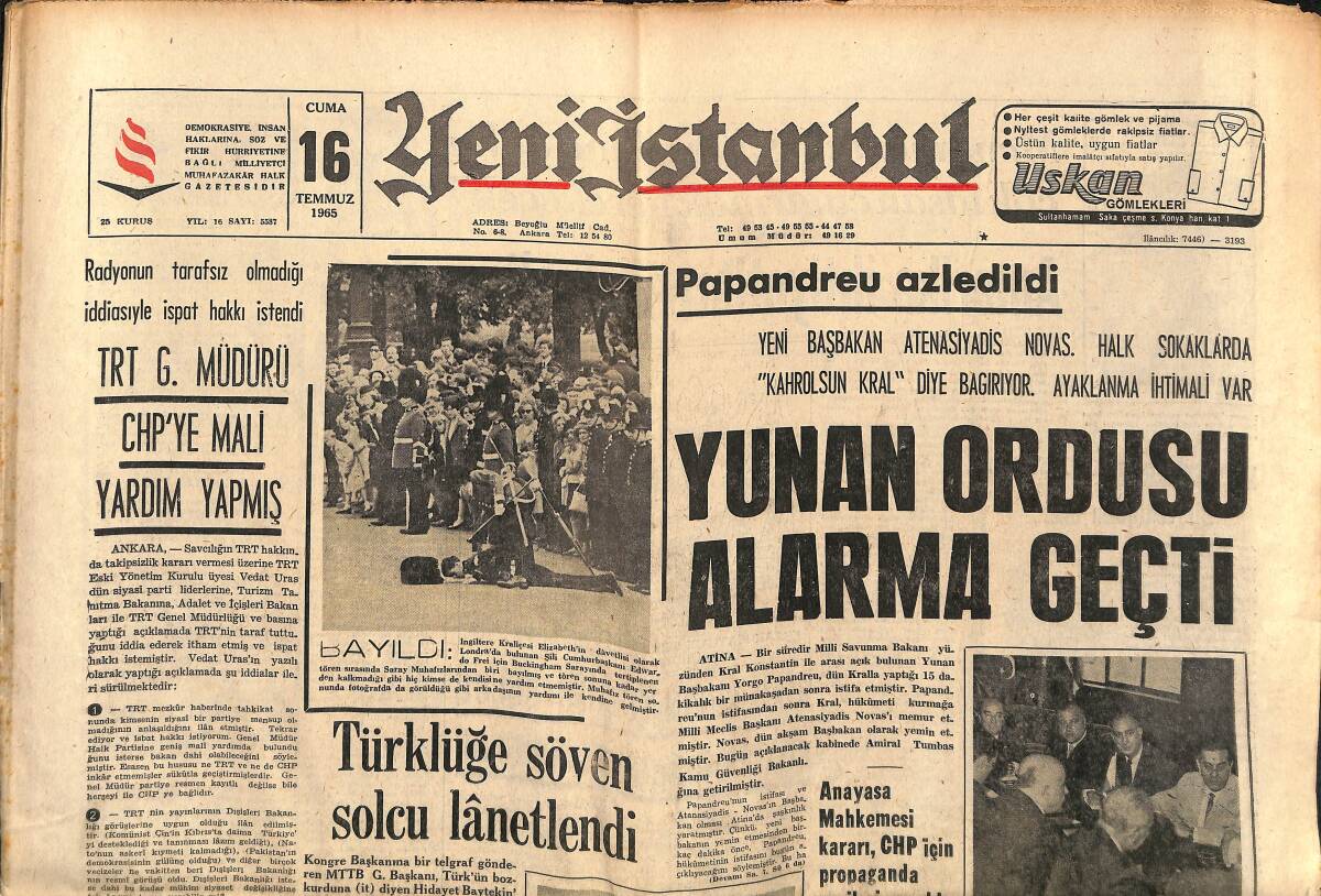 Yeni İstanbul Gazetesi 16 Temmuz 1965 - TRT Genel Müdürü CHP'ye Mali Yardım Yapmış - Türklüğe Söven Solcu Lanetlendi GZ150805 - 1