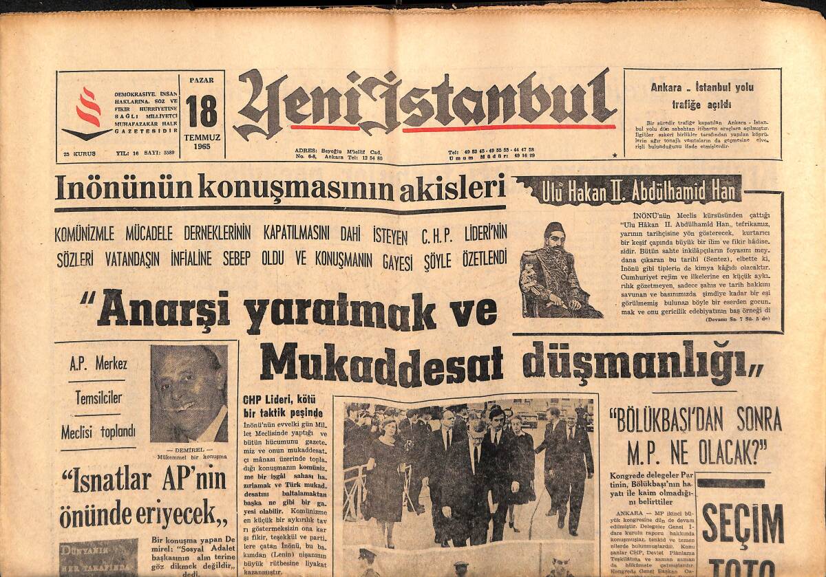 Yeni İstanbul Gazetesi 18 Temmuz 1965 - Yunanistan'da Ya Krallık Yahut Demokrasi Yok Olacak - Clay, Unvanını Petterson'a Karşı Savunacak GZ150807 - 1