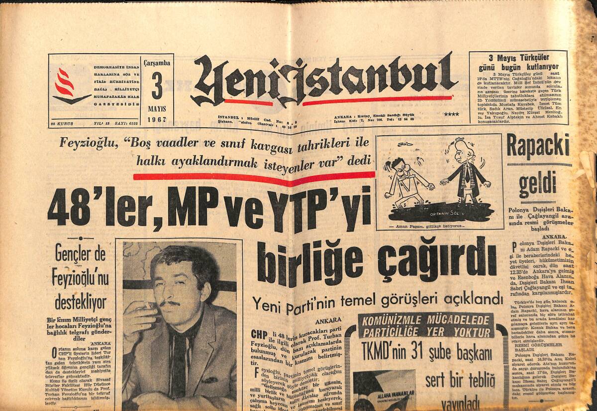 Yeni İstanbul Gazetesi 3 Mayıs 1967 - Kıbrıs'tan 57 Mücahid Geldi - Rapacki Geldi GZ150868 - 1