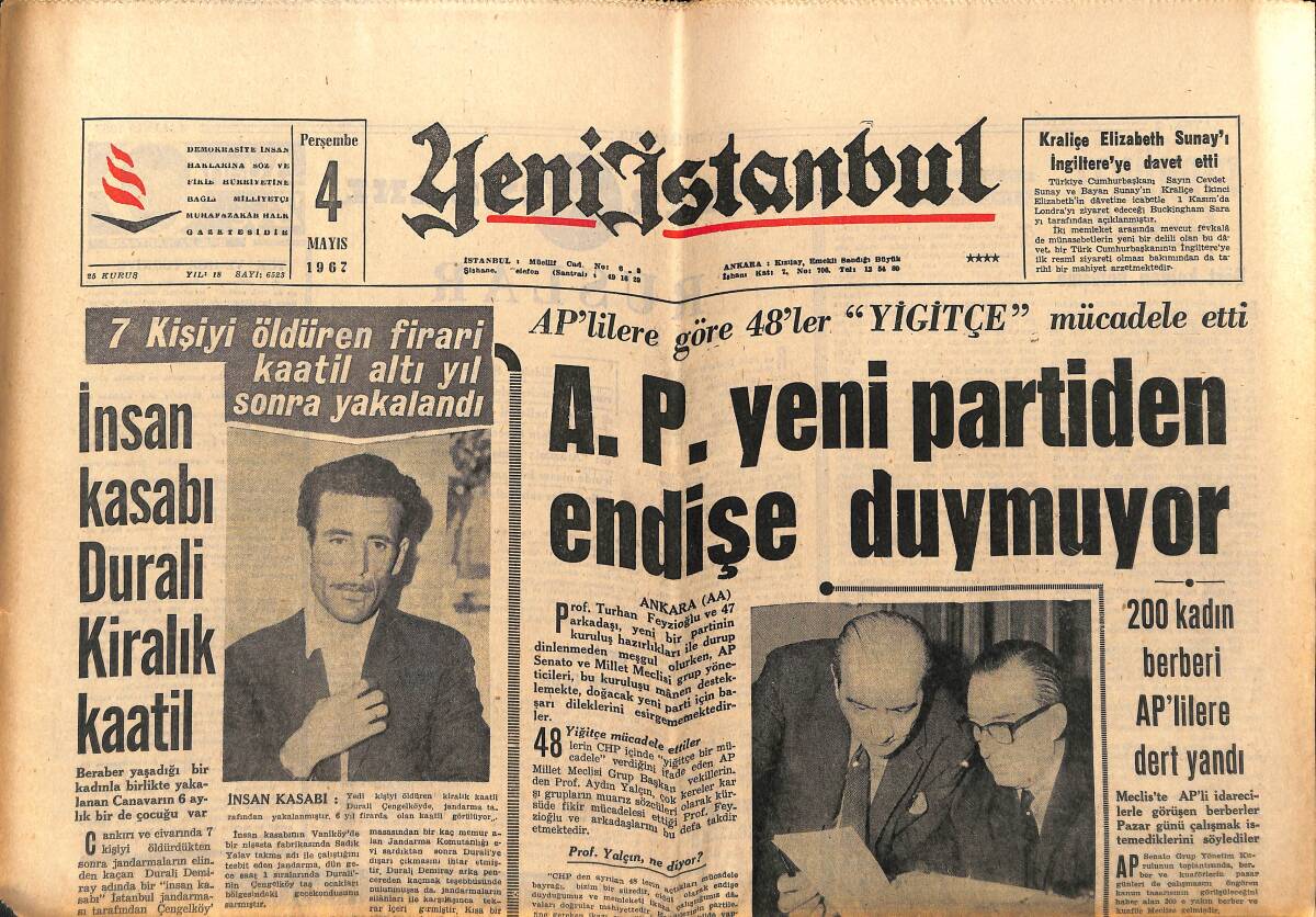 Yeni İstanbul Gazetesi 4 Mayıs 1967 - CHP Erzurum Mebusu A. Şenyurt da İstifa Etti - A.P. Yeni Partiden Endişe Duymuyor GZ150869 - 1