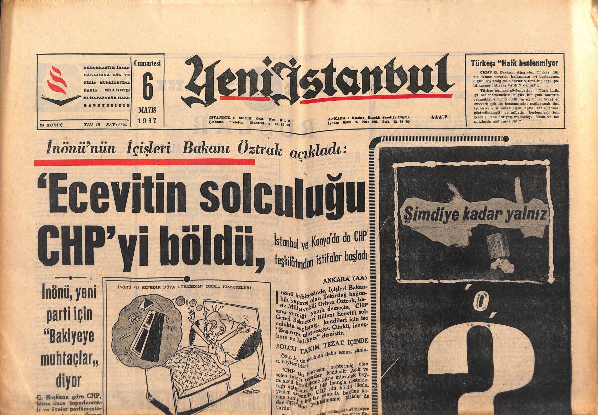 Yeni İstanbul Gazetesi 6 Mayıs 1967 - Kıbrısta da Darbe Yapılmak İstenmiş - İnönü'nün İçişleri Bakanı Öztrak Açıkladı GZ150871 - 1