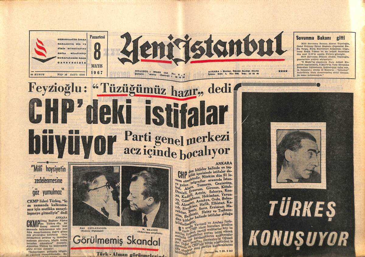 Yeni İstanbul Gazetesi 8 Mayıs 1967 - Gangster Agob'un Arkadaşı Ertuğrul da Hapisten Kaçtı - CHP'deki İstifalar Büyüyor GZ150873 - 1