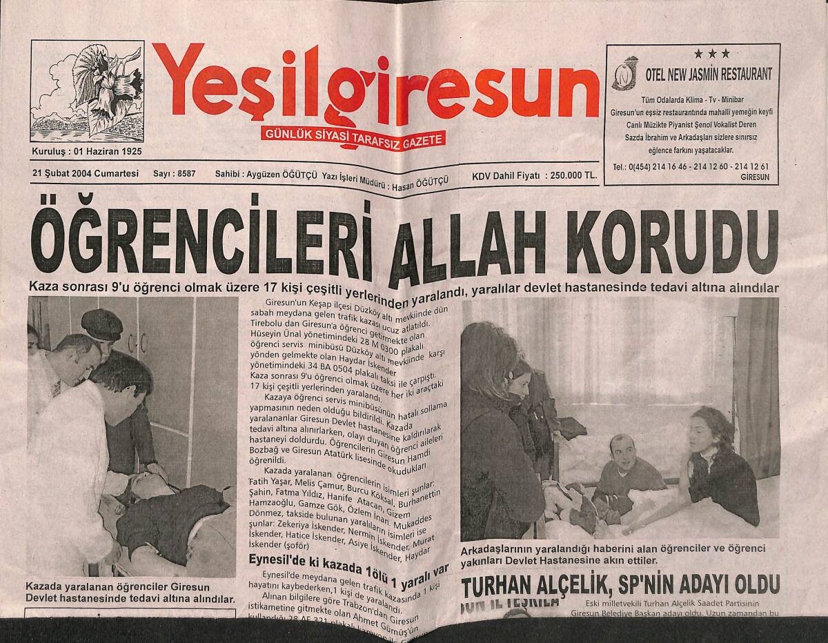 Yeşil Giresun Gazetesi 21 Şubat 2004 - AKP'den Gövde Gösterisi - Espiye Ve Yağlıdere de Fondan 12 Bin Kişiye Yardım GZ153954 - 1