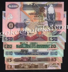 Zambiya 100,50,20,10,5,2 Kwacha Lot YKP1333 - 1